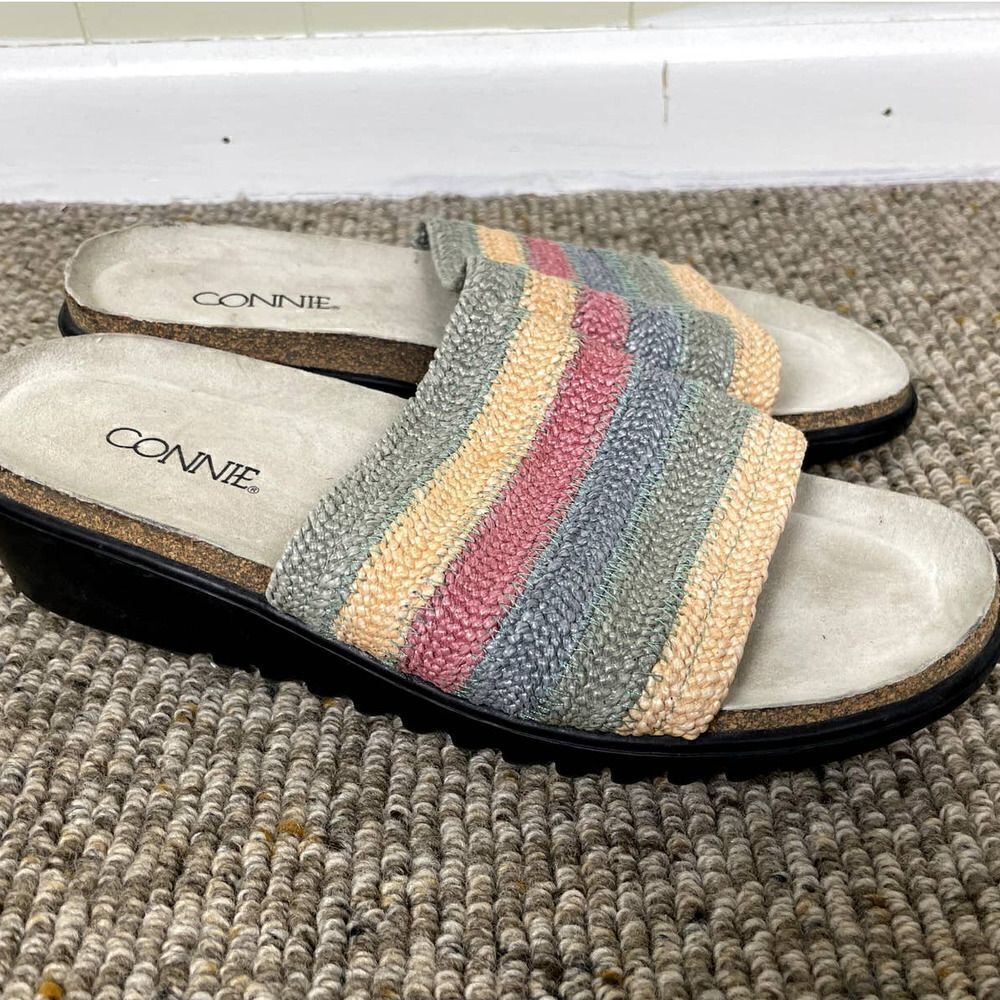 Connie Wedge Slide Sandal Size 11M Natural Pastel Colors Multicolor Top
